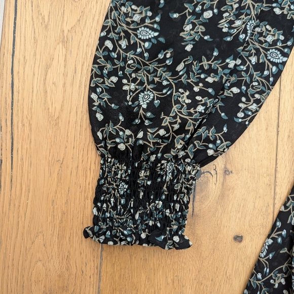 O.P.T. Classic Smocked Maxi Dress in navy with forest green floral detailing - Picture 2 of 5